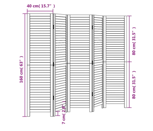 Biombo separador de 5 paneles madera maciza Paulownia negro