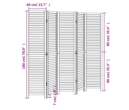 Biombo separador de 5 paneles madera maciza Paulownia negro