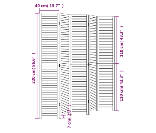 Biombo separador de 5 paneles madera maciza Paulownia negro