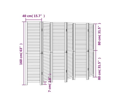 Biombo separador de 6 paneles madera maciza Paulownia negro