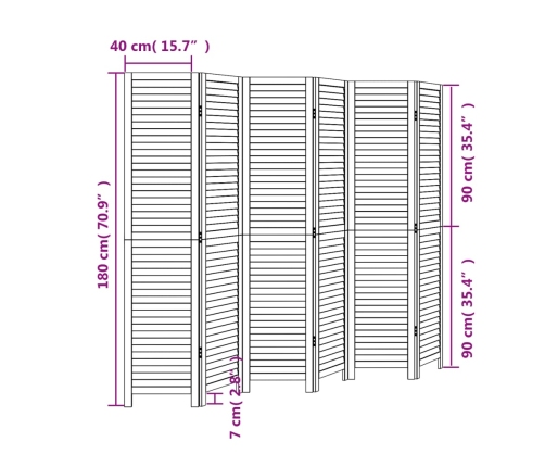 Biombo separador de 6 paneles madera maciza Paulownia negro