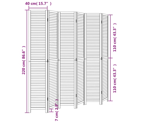 Biombo separador de 6 paneles madera maciza Paulownia negro