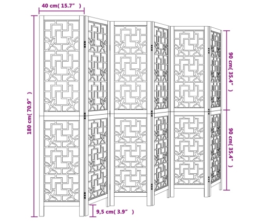 Biombo separador de 6 paneles madera maciza paulownia marrón