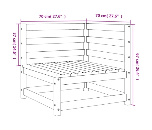 Sofá esquinero de jardín madera maciza de pino 70x70x67 cm