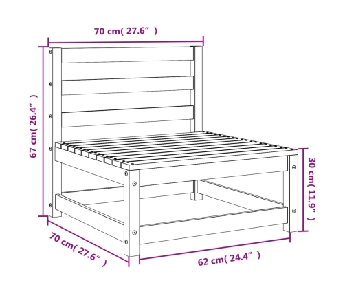 Sofá jardín sin reposabrazos madera maciza de pino 70x70x67 cm