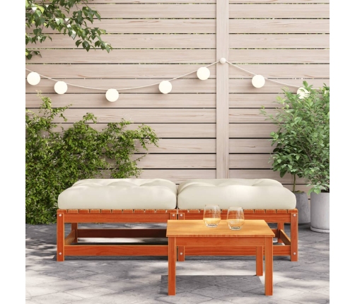 Reposapiés jardín cojines 2 uds madera maciza pino marrón cera