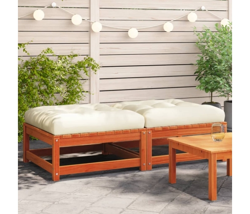 Reposapiés jardín cojines 2 uds madera maciza pino marrón cera