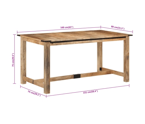 Mesa de comedor madera maciza de mango 160x80x75 cm