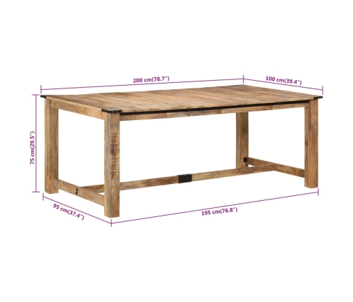 Mesa de comedor madera maciza de mango 200x100x75 cm