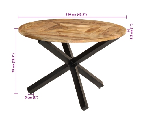 Mesa de comedor madera maciza de mango sin tratar Ø110x75 cm