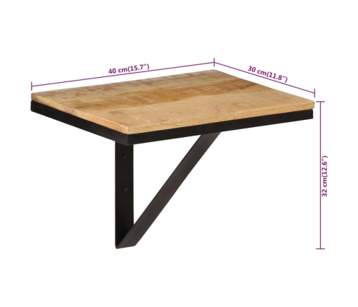 Estante de pared madera maciza de mango y hierro 40x30x32 cm