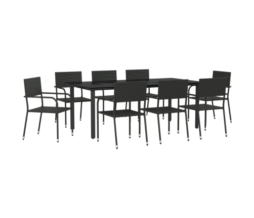 Juego de comedor de jardín 9 pzas ratán sintético y acero negro