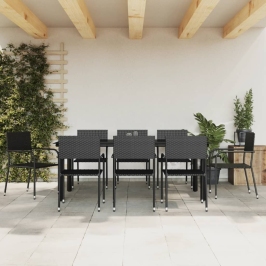 Juego de comedor de jardín 9 pzas ratán sintético y acero negro