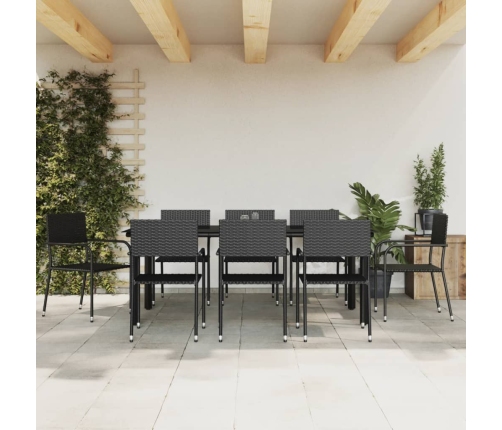 Juego de comedor de jardín 9 pzas ratán sintético y acero negro
