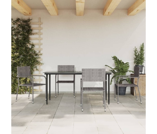Juego de comedor jardín 5 pzas ratán sintético acero gris negro