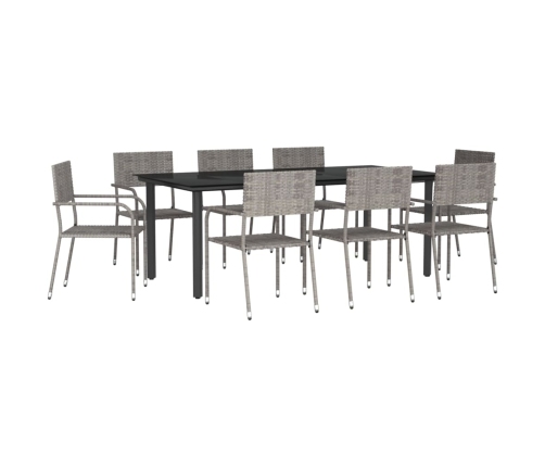 Juego de comedor jardín 9 pzas ratán sintético acero gris negro