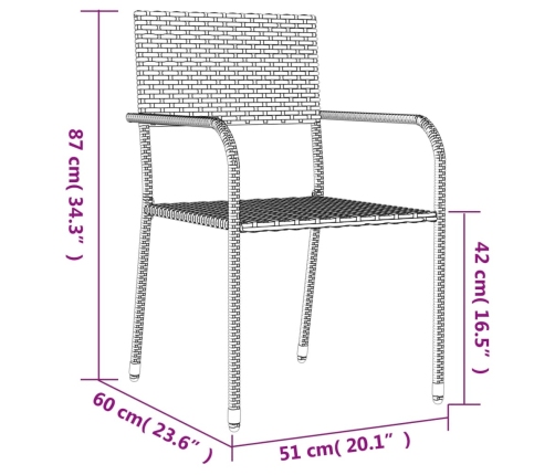 Juego de comedor jardín 9 pzas ratán sintético acero gris negro