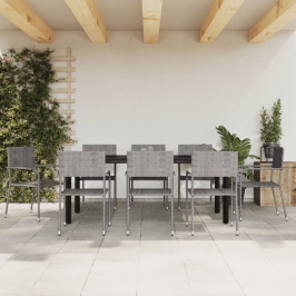 Juego de comedor jardín 9 pzas ratán sintético acero gris negro