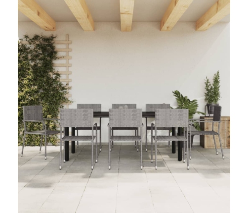 Juego de comedor jardín 9 pzas ratán sintético acero gris negro