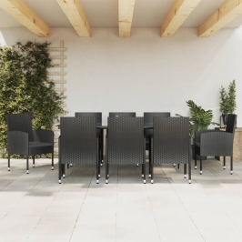 Juego de comedor de jardín 9 pzas ratán sintético y acero negro