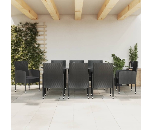 Juego de comedor de jardín 9 pzas ratán sintético y acero negro