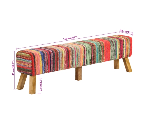 Banco de tela chindi y madera maciza de mango multicolor 160 cm