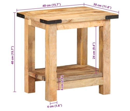 Mesa auxiliar madera maciza de mango rugosa 40x30x40 cm