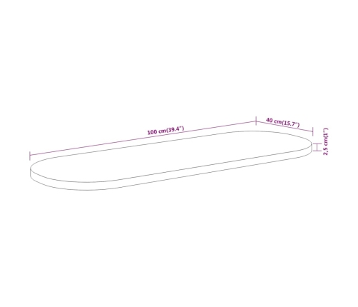 Tablero de mesa ovalado madera maciza de acacia 100x40x2,5 cm