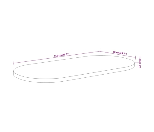 Tablero de mesa ovalado madera maciza de acacia 110x50x2,5 cm