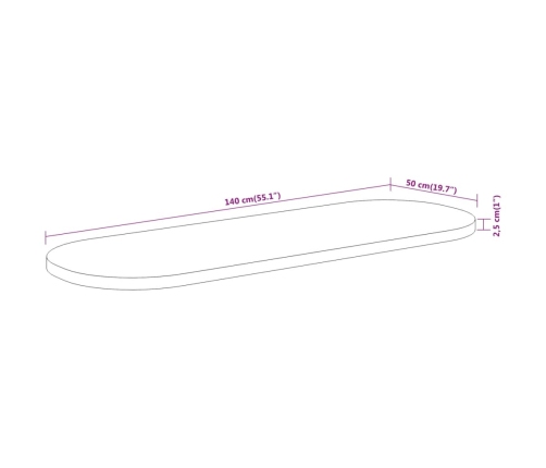 Tablero de mesa ovalado madera maciza de acacia 140x50x2,5 cm