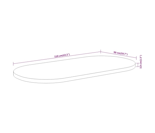 Tablero de mesa ovalado madera maciza de acacia 110x50x3,8 cm