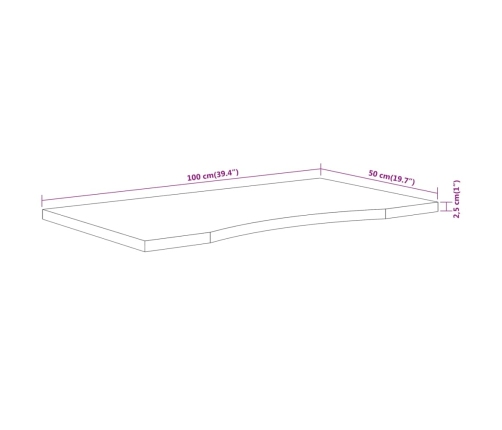 Tablero de escritorio rectangular madera acacia 100x50x2,5 cm