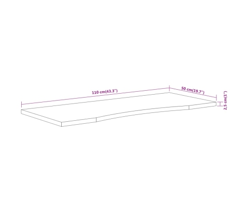 Tablero de escritorio rectangular madera acacia 110x50x2,5 cm