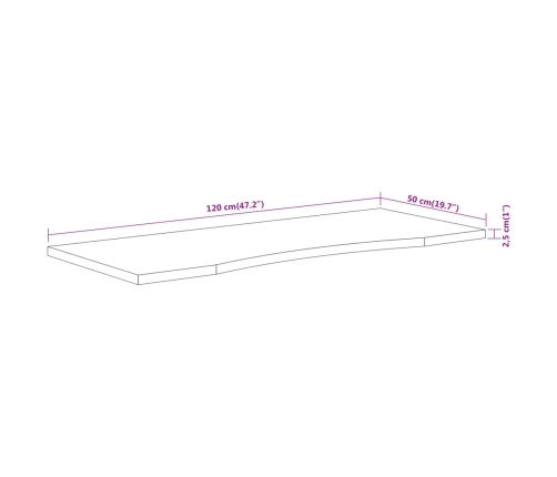 Tablero de escritorio rectangular madera acacia 120x50x2,5 cm