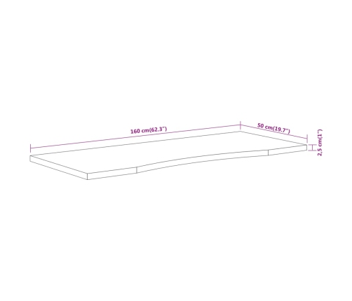 Tablero de escritorio rectangular madera acacia 160x50x2,5 cm