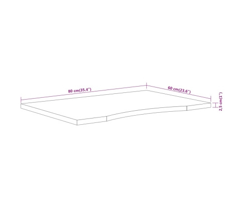 Tablero de escritorio rectangular madera de acacia 80x60x2,5 cm