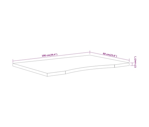 Tablero de escritorio rectangular madera acacia 100x60x2,5 cm