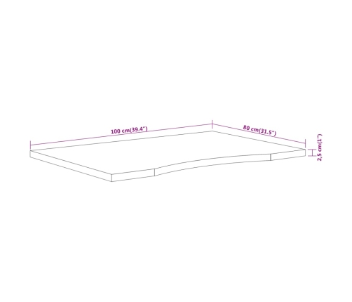 Tablero de escritorio rectangular madera acacia 100x80x2,5 cm