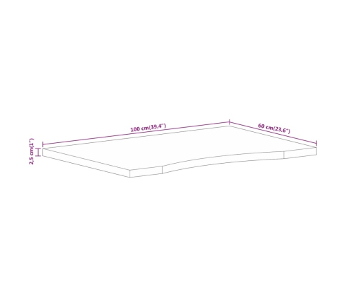 Tablero escritorio con curva madera mango rugosa 100x60x2,5 cm