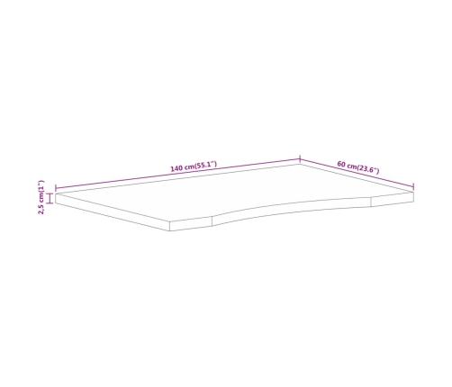 Tablero escritorio con curva madera mango rugosa 140x60x2,5 cm