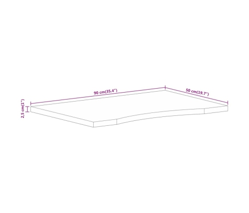 Tablero de escritorio con curva madera mango rugosa 90x50x2,5cm