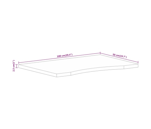 Tablero escritorio con curva madera mango rugosa 100x50x2,5 cm