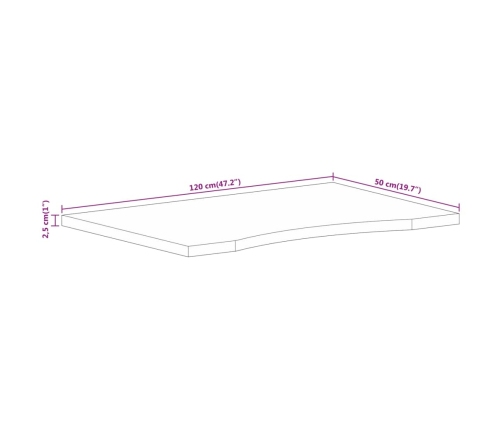 Tablero escritorio con curva madera mango rugosa 120x50x2,5 cm