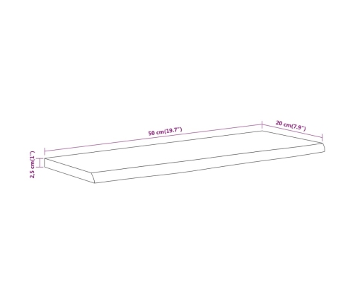 Estante pared rectangular madera acacia borde vivo 50x20x2,5 cm