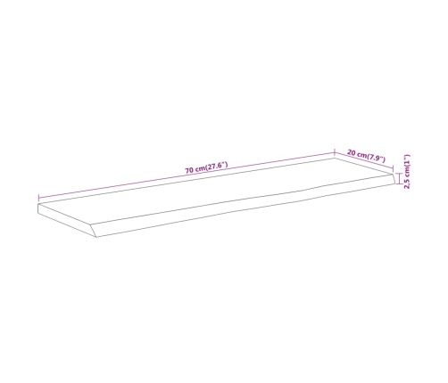 Estante pared rectangular madera acacia borde vivo 70x20x2,5 cm