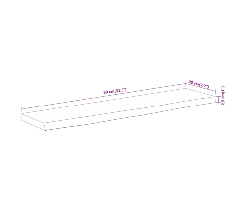 Estante pared rectangular madera acacia borde vivo 80x20x2,5 cm