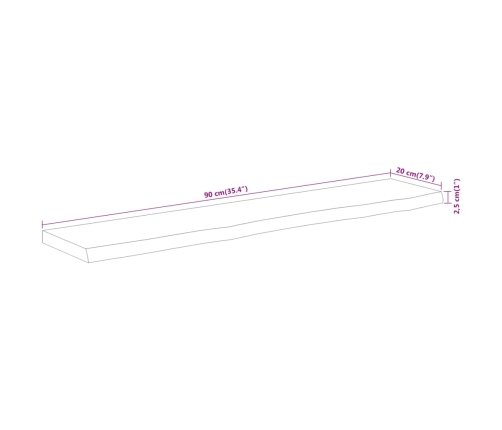 Estante pared rectangular madera acacia borde vivo 90x20x2,5 cm