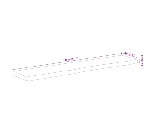 Estante pared rectangular madera acacia borde vivo 120x20x2,5cm