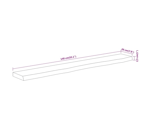 Estante pared rectangular madera acacia borde vivo 140x20x2,5cm