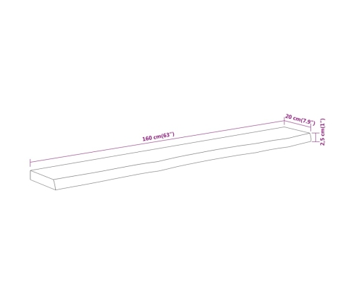 Estante pared rectangular madera acacia borde vivo 160x20x2,5cm